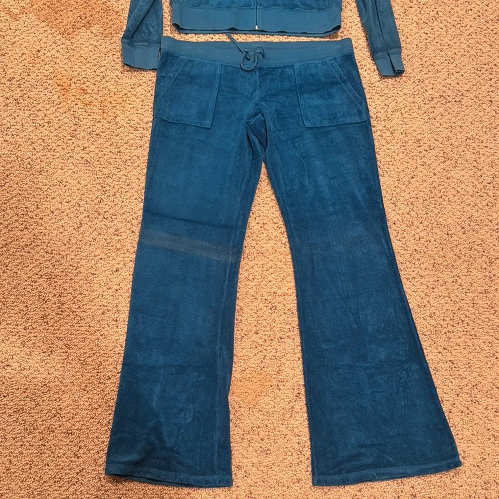 Juicy Couture Teal Terry Hoodie Jogger Tracksuit Sweatsuit Set Top XL Bottom L - Picture 2 of 7